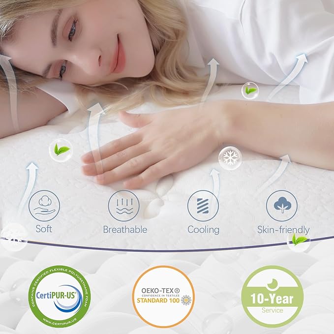 14 Inch King Size Mattress, King Mattress in a Box, Memory Foam Hybrid Mattresses with Individual Pocket Spring, Innerspring King Mattresses, Medium Firm Feel, CertiPUR-US Certified