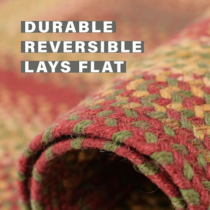 Cider Barn Cranberry Red Oval Braided Rug, Jute, 2x3' - Perfect Country Rustic Decor for Entryway, Kitchen, Everywhere