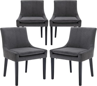 COLAMY Modern Dining Chairs Set of 4, Upholstered Corduroy Accent Side Leisure Chairs with Mid Back and Wood Legs for Living Room/Dining Room-Grey