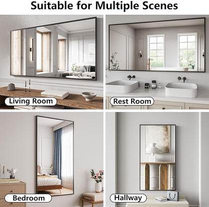Koonmi Bathroom Mirror 30x55 Black Bathroom Wall-Mounted Mirrors, Modern Vanity Mirror for Bedroom, Living Room, Aluminum Alloy Frame Allow to Hang Horizontally or Vertically
