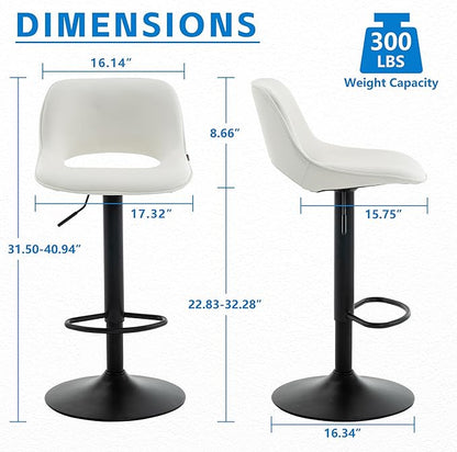 YOUNIKE Bar Stools Set of 2, Adjustable Counter Height Barstools Faux Leather Upholstered Counter Stools with Hollow Back for Kitchen Island, Warm White