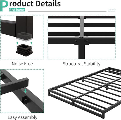 4 Inch California King Bed Frames No Box Spring Needed Heavy Duty Metal Cal King Platform for Mattress Foundation, Noise Free, Easy Assembly, Black