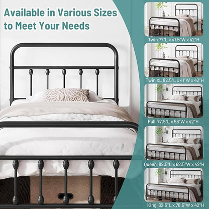 Twin Bed Frame-Classic Metal Platform Bed Frame Mattress Foundation with Victorian Style Iron-Art Headboard/Footboard/Under Bed Storage/No Box Spring Needed/Black