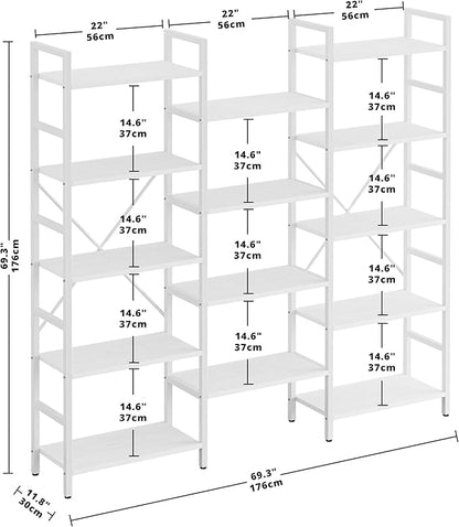 IRONCK Bookcases and Bookshelves Triple Wide 5 Tiers Industrial Bookshelf, Large Etagere Bookshelf Open Display Shelves with Metal Frame for Living Room Bedroom Home Office