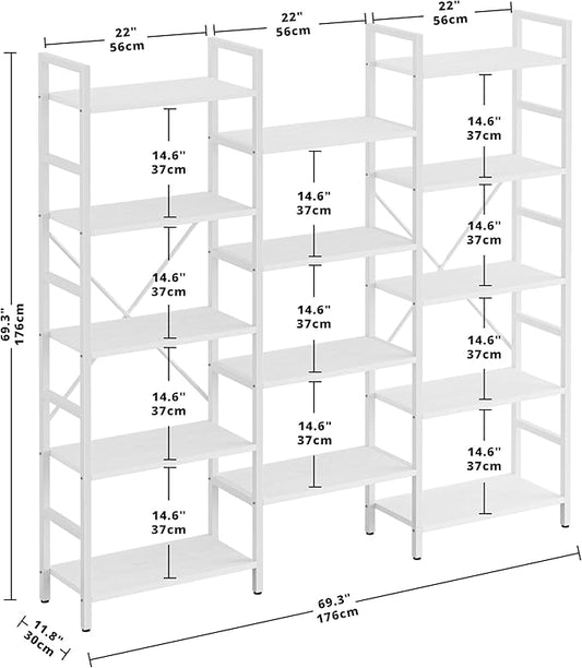 IRONCK Bookcases and Bookshelves Triple Wide 5 Tiers Industrial Bookshelf, Large Etagere Bookshelf Open Display Shelves with Metal Frame for Living Room Bedroom Home Office