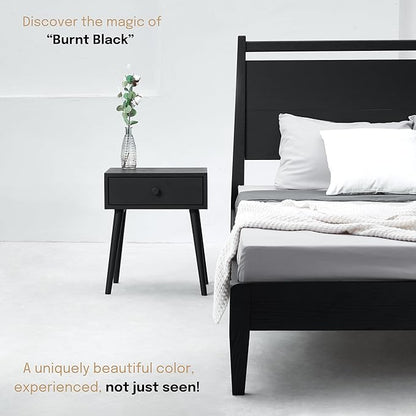 NTC Solid Oak Lux Nightstand with Drawer, Mid Century Modern Side Table Bedroom, Bedside Furniture, Night Stand, End Table, Easy Assembly - Burnt Black