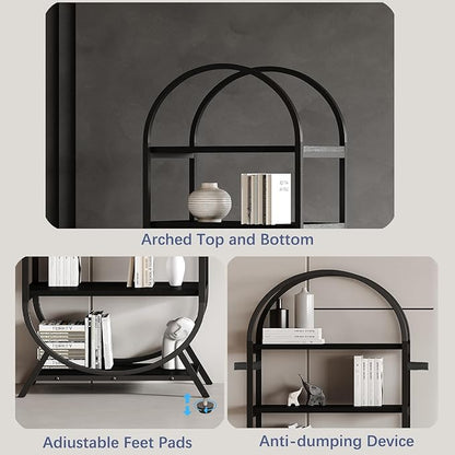 Bookshelf Arched Bookcase Set 2, 5 Tier Open Freestanding Display Shelf for Home Office, Living Room, Black