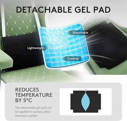 Gaming Chair Breathable Fabric,Computer Office Chair with Footrest,Massage Lumbar Support and Gel Pad,Ergonomic Reclining Gamer Chair with Adjustable Armrests and Spring Cushion Green