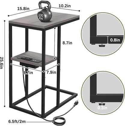 Yoobure LED C Shaped End Table with Charging Station, Small Side Tables for Living Room Bedroom, TV Tray Table with USB Ports and Outlets for Small Spaces, C Table for Couch Sofa, Bed Side Table