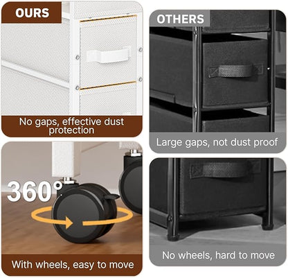 3 Drawer Small Narrow Side End Table for Small Spaces, Slim Nightstand Bedside Sofa Table with Wheels, Space Saving Skinny Thin Couch Desk with Storage Bag for Bedroom Living Room Bathroom,White