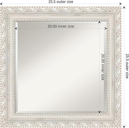 Amanti Art White Bathroom Mirror for Over Sink, 26x26 Opera Off White Square Vanity Mirror, Medium Traditional Wood Frame, Hangs Horizonally and Vertically, Bathroom Wall Decor, Beveled Edge from WI