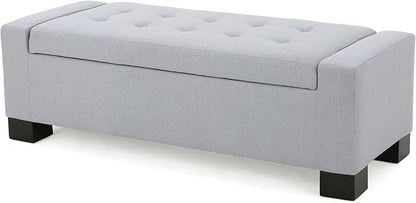 Ball & Cast 50.8" Upholstered Storage Ottoman with Tufted Waffle Stitch,End Bench w/Uses Pressure Hinges and Wood Legs,Entryway Fabric Footrest Stool for Living Room & Bedroom,Navy Blue