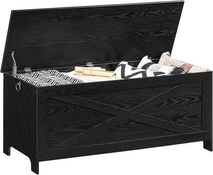47.2" Toy Chest, Sturdy Entryway Storage Chest with Safety Hinge, Retro Toy Box, Wooden Look Accent Furniture for Living Room, Bedroom, Black SCBK48801