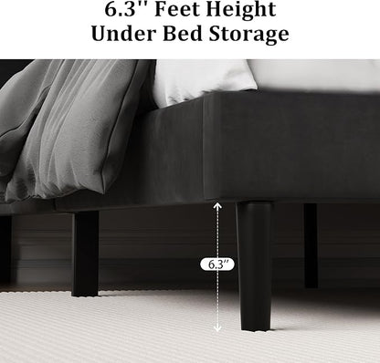 Full Size Platform Bed Frame with Upholstered Velvet Button Tufted Headboard, Mattress Foundation with Wooden Slat Support, No Box Spring Needed, Easy Assembly, Noise Free, Black
