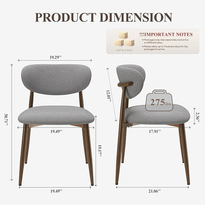 Dining Chairs Set of 6, Ergonomic Fabric Upholstered Seating with Wood Look Metal Legs and Anti Slip Pads, for Home and Restaurant Use, Light Grey