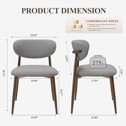 Dining Chairs Set of 6, Ergonomic Fabric Upholstered Seating with Wood Look Metal Legs and Anti Slip Pads, for Home and Restaurant Use, Light Grey