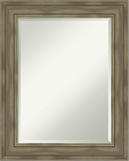 Amanti Art Grey Wall Mirror 30x24 Alexandria Greywash Rectangle Bathroom Mirror for Wall Decor Living Room, Medium Country Rustic Wood Frame, Hangs Horizonally and Vertically, Bathroom Decor, Beveled