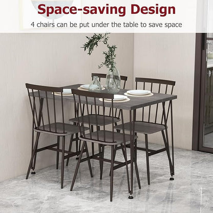 Tangkula Dining Table Set for 4, Kitchen Table and Chairs Set of 4 w/Metal Frame, 360° Swivel Feet, Space-Saving Dinette Table Set for Living Room, Restaurant, Breakfast Nook (Grey Oak)