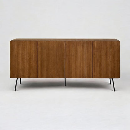 NTC Veil Modern Sideboard with 4 Doors, Buffet Cabinet with Vertical Groove Design and Metal Legs, Storage Cabinet for Living Room, and Hallway, Effortless Assembly - Rustic Oak