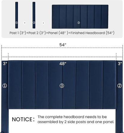 SHA CERLIN Full Bed Frame/Velvet Upholstered Platform Bed Frame with Headboard/Strong Wood Slats Support/Mattress Foundation/No Box Spring Needed - Dark Blue