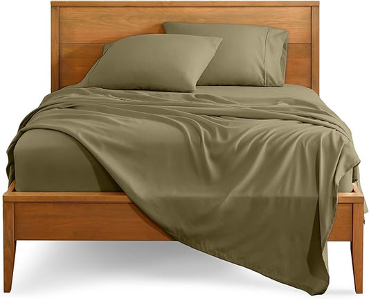 Bare Home Queen Sheet Set - Luxury 1800 Ultra-Soft Microfiber Queen Bed Sheets - Double Brushed - Deep Pockets - Easy Fit - 4 Piece Set - Bedding Sheets & Pillowcases (Queen, Olive)