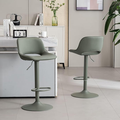 YOUNIKE Bar Stools Set of 2 Modern Swivel Barstools, Adjustable Counter Height Bar Stools Faux Leather Upholstered Counter Stools with Hollow Back for Kitchen Island, All Olive Green