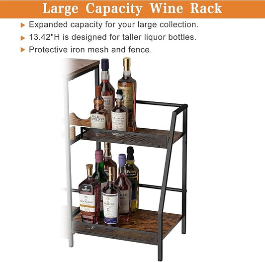 Liquor Cabinet with Fences, Wine Rack Freestanding Floor, 4 Tier Trapezoidal Bar Stand, Expanded Capacity Bar Cabinet for Liquor & Wine Storage