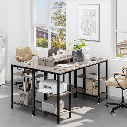 Computer Gaming Desk with Monitor Stand, Home Office Desk Suitable for 2 Monitors, Writing Desk with Adjustable Storage Space,Sturdy and Durable Modern Small Desk (Grey, 55 inchs)