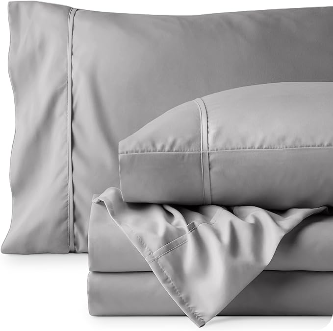 Bare Home Full Sheet Set - Luxury 1800 Ultra-Soft Microfiber Full Bed Sheets - Double Brushed - Deep Pockets - Easy Fit - 4 Piece Set - Bedding Sheets & Pillowcases (Full, Light Grey)