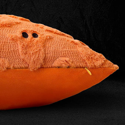 4TH Emotion Halloween Ghost Decorative Pillow Covers 20x20 Set of 2, Orange Soft Plush Faux Fur Farmhouse Throw Cushion Cases for Fall Autumn Holiday Home Decorations