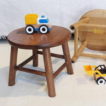 CONSDAN 9-Inch Round Step Stool for Adults & Kids, USA Grown Solid Oak Hardwood, Sturdy Small Foot Stool for Kitchen, Bedroom, Bathroom, Shoe Changing, Plant Stand, Fully Assembled (Chocolate)