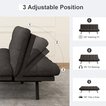 Vipbear Futon Sofa Bed Couch, 71" Convertible Sofa Bed, Space-Saving Loveseat with Adjustable Backrest & Armrest for Living Room,Apartment,Office,Pure Grey Sleeper Sofa