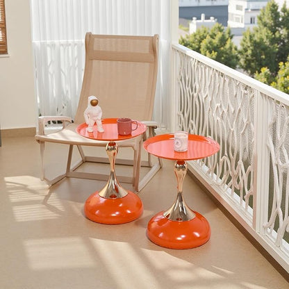 Stylish Hourglass Side Table - Contemporary Design for Living Rooms, Cafes, Dining Areas, Bedrooms, and Outdoor Spaces - Perfect Accent Piece for Any Decor (2, Hermes Orange)