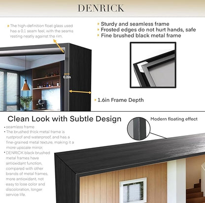DENRICK 20X36 Wall Mounted Large Bathroom Mirror Black Bathroom Rectangular Vanity Mirror Matte Black Wall Mirror Metal Framed Farmhouse Mirrors Aluminum Frame Modern Rectangle Mirrors