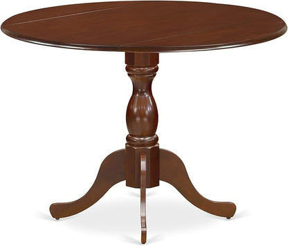 East West Furniture DMAB5-MAH-18 5 Piece Modern Dining Table Set Includes a Round Wooden Table with Dropleaf and 4 Coffee Linen Fabric Upholstered Chairs, 42x42 Inch, Mahogany