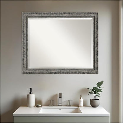 Amanti Art Bathroom Mirror for Over Sink, 27x33 Filigree Matte Black Rectangle Vanity Mirror, Large Traditional Frame, Hangs Horizonally and Vertically, Bathroom Wall Decor, Beveled Edge