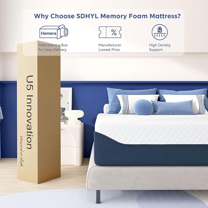SDHYL Queen Mattress, 12 Inch Gel Infused Memory Foam Mattress for Good Sleep, Bed in a Box Mid Firm CertiPUR-US Certified & Fiberglass Free, Washable Cover, 80"*60"