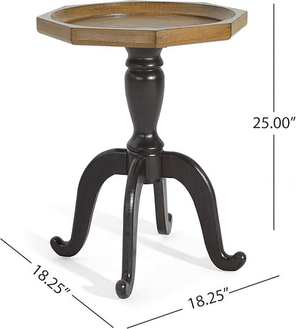 Christopher Knight Home Elizabeth 25" Small End Table with Spider Leg, Living Room Side Table, Accent Table with Lipped Tabletop, French Country Furniture, Wooden Small Coffee Table, Black + Natural