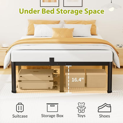 18 Inch Full Size Metal Platform Bed Frame with Round Corners, Storage Space Under High Bed Frame-Heavy Duty Steel Slats Support, Noise Free - Easy Assembly - No Box Spring Needed