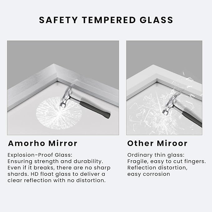 Amorho 24x30 Inch Bathroom Mirror Silver, Thick Metal Framed Wall Mirrors for Over Sink, Brushed Nickel Mirror Perfect for Bedroom, Living Room, Entryway, Rectangle (Horizontal/Vertical).
