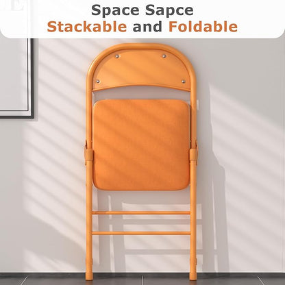VECELO Padded Folding Chairs 4 Pack, Comfortable Cushioned Seat & Backrest with Steel Frame, for Office, Indoor Outdoor, Commercial Events, Orange