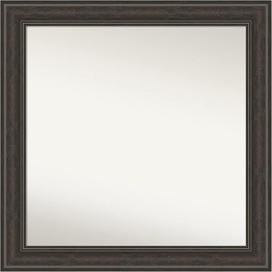 Amanti Art Brown Bathroom Mirror for Over Sink, 32x32 Shipwreck Greywash Square Vanity Mirror, Large Traditional Frame, Hangs Horizonally and Vertically, Bathroom Wall Decor, Non-Beveled Edge