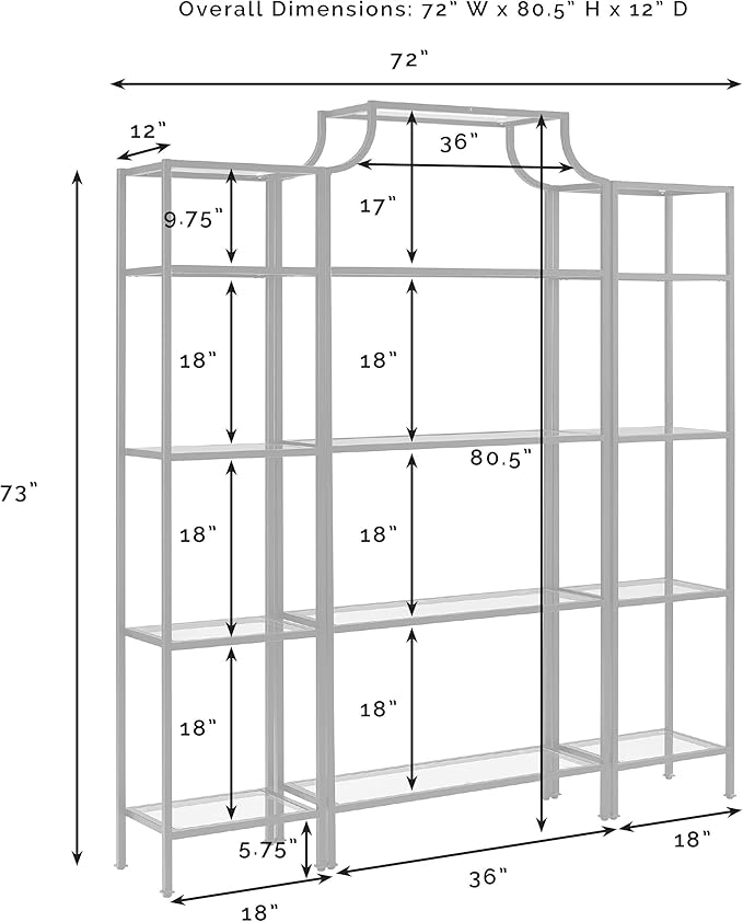 Crosley Furniture Aimee 3-Piece Bookshelf Set with Glass Shelves, Bookcase Storage, Oil-Rubbed Bronze
