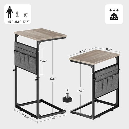 Vagusicc C Shaped End Table, Set of 2 Tall Side Table for Couch, Adjustable Height Small Couch Side Table for Small Spaces, End Table Slide Under Sofa Table TV Tray Arm Table for Living Room, Grey