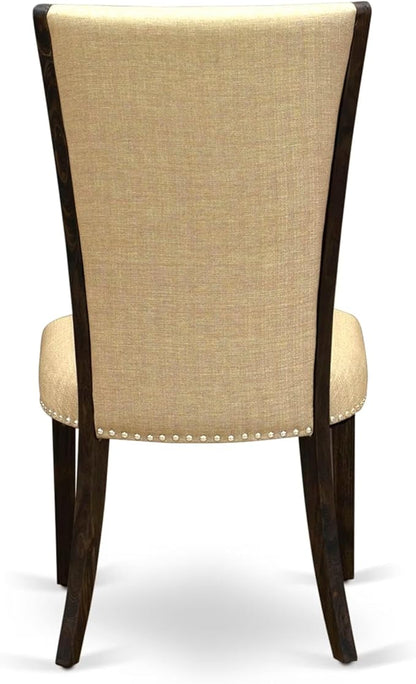 East West Furniture V727VE703-5 5 Piece Dining Room Table Set Includes a Rectangle Dining Table with V-Legs and 4 Brown Linen Fabric Upholstered Parson Chairs, 40x72 Inch, Multi-Color