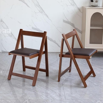 Walnut Round Folding Dining Table with 2 Chairs, Walnut Solid Wood Folding Chair Set of 2, Space Saving Foldable Dining Table with 2 Chairs