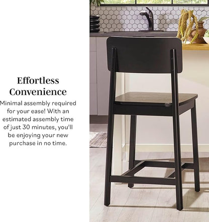 Walker Edison 2-Piece Minimalist Solid Wood Counter Stool, Set of 2, Black