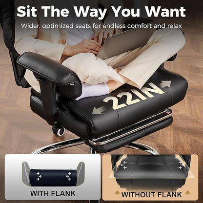 COMHOMA Big and Tall Office Chair 400lbs High Back Computer Gaming Chair with Ergonomic Lumbar Support & Pocket Spring Cushion for Lower Back Pain Relief, Leather Executive Chair with Foot Rest, Black
