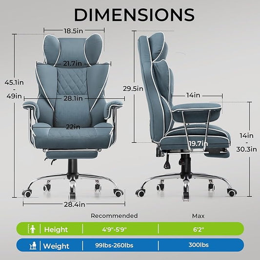 GTRACING Gaming Chair,Office Chair with Pocket Spring Lumbar Support, Ergonomic Comfortable Wide Office Desk Computer Chair with Outward Fixed Soft Armrests and Footrest (Fabric, Blue)