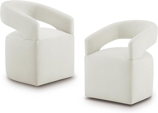 Upholstered Dining Chairs with Removable Casters Barrel Side Armchair with Rollers for Diningroom Bedroom Livingroom Reading Room, Ivory, 2PCS